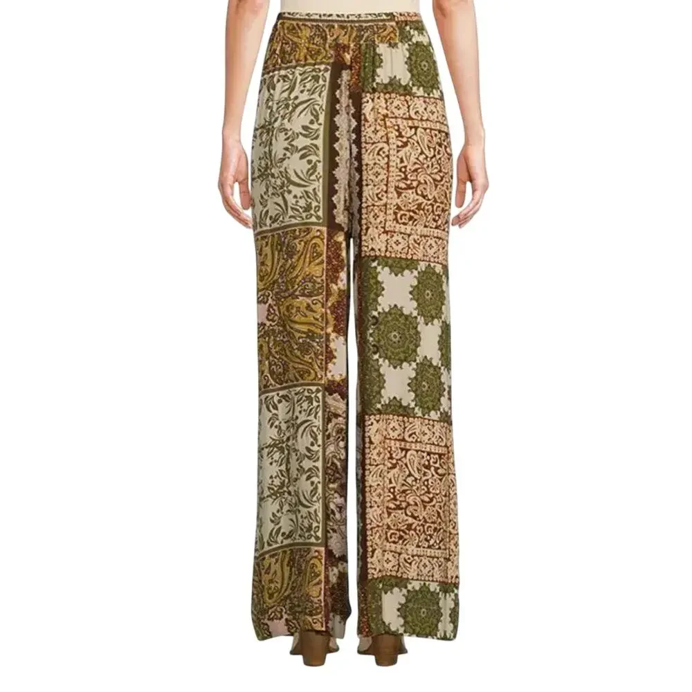 Talisman Freedom Paisley Gardens Crepe Elastic Tie Waist Wide Leg Pants XS - Picture 3 of 5